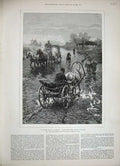 Original Old Antique Print 1888 Poland Road Flood Horse Cart Country Trees Art