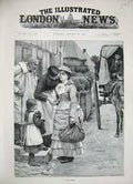 Original Old Antique Print 1888 Fine Art Woman Leaving Home Children Horse Cart