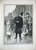 Original Old Antique Print 1888 Couldery Fine Art Policeman Little Girl London