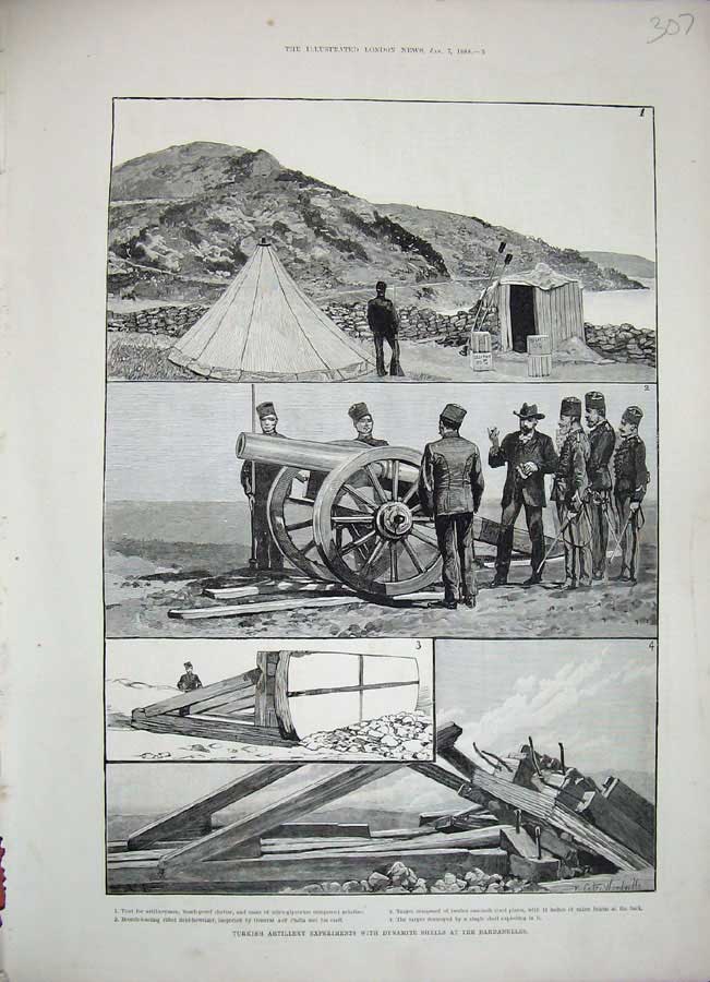 Old Antique Print 1888 Turkish Artillery Experiments Dynamite Dardanelles 19th