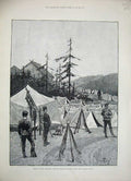 Original Old Antique Print 1888 Siers War Camp Russian Infantry Cossacks Army