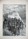 Original Old Antique Print 1888 Russian Army Siers War Cossacks Daghestan Art