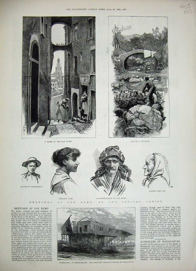 Old Antique Print 1888 San Remo Madagascar River George Sylvester People 19th