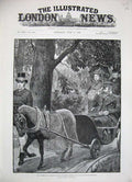 Old Antique Print 1888 Emperor Germany Park Charlottenburg Horse Coach 19th