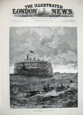 Old Antique Print 1888 Forts Spithead Ship War Cliff Creek Battery Grain 19th