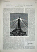 Antique Old Print 1888 Electricity Lighthouse Rocks Sea Train Fire-Engine 19th