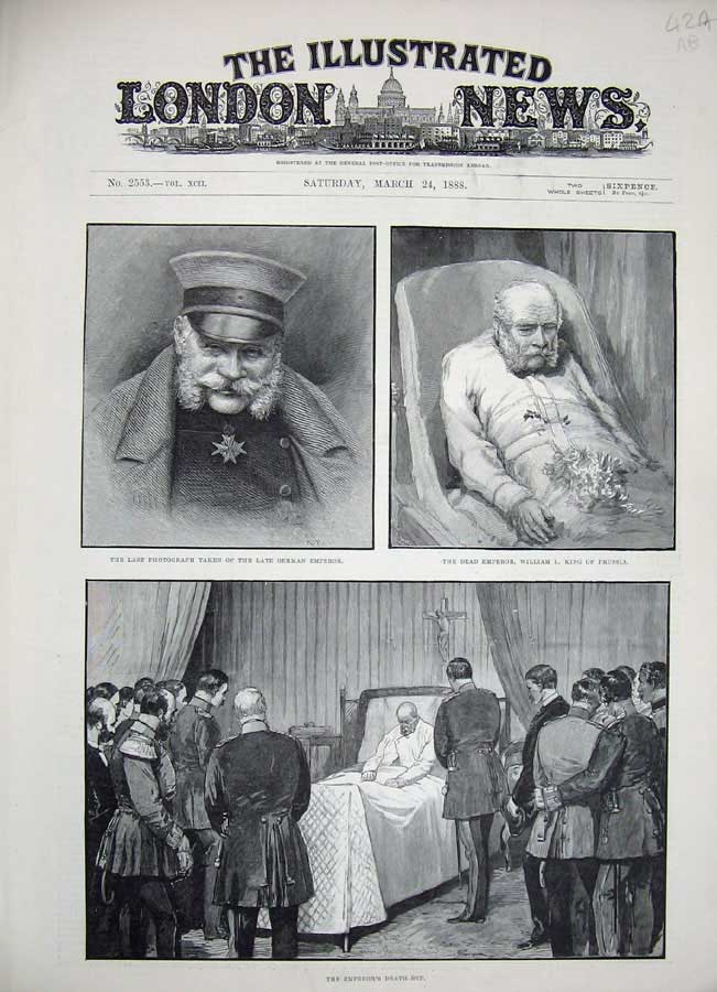 Old Antique Print 1888 German Emperor King Prussia Mausoleum Funeral Art 19th