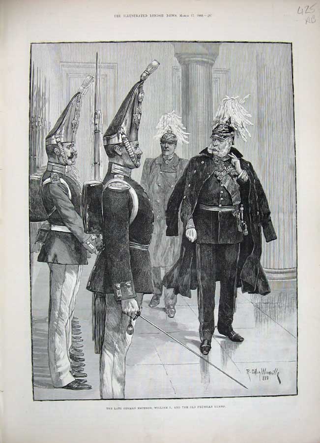Old Antique Print 1888 German Emperor William Prussian Guard Berlin Army 19th