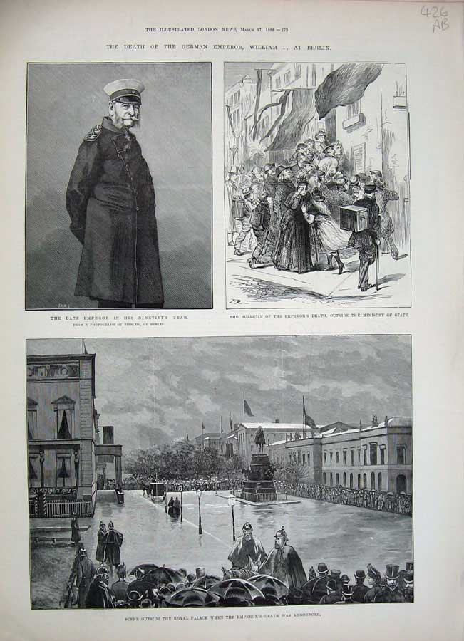 Original Old Antique Print 1888 German Emperor Berlin Palace Siers Siers Art
