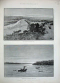 Original Old Antique Print 1888 Amatongaland Umkusi River Africa Hippopotamus