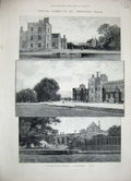 Original Old Antique Print 1888 English Homes Penshurst Palace Garden Church