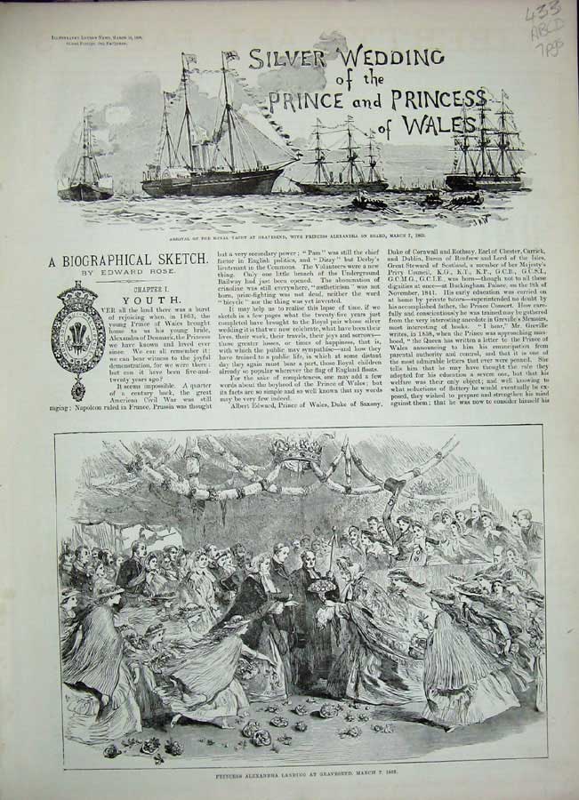 Old Antique Print 1888 Silver Wedding Prince Wales Royal Temple Bridge 19th
