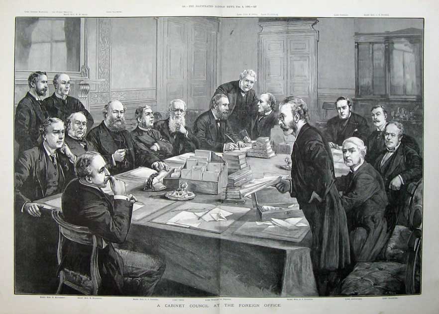 Antique Old Print 1888 Cabinet Council Foreign Office Stanley Balfour Men 19th