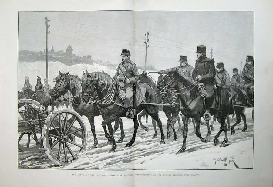 Old Antique Print 1888 Siers Austrian Army Russian Frontier Cracow War 19th