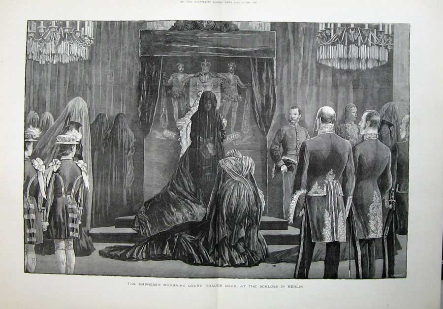Antique Old Print 1888 Emperess Mourning Court Schloss Berlin Germany Art 19th