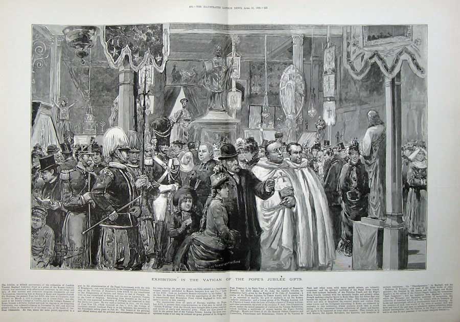 Original Old Antique Print 1888 Exhibition Vatican Pope'S Jubilee Gifts Siers