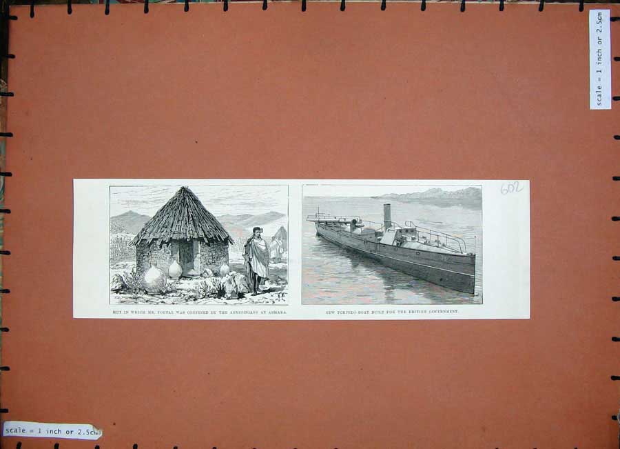 Old Antique Print 1888 Torpedo Ship British Hut Portal Abyssinians Asmara 19th