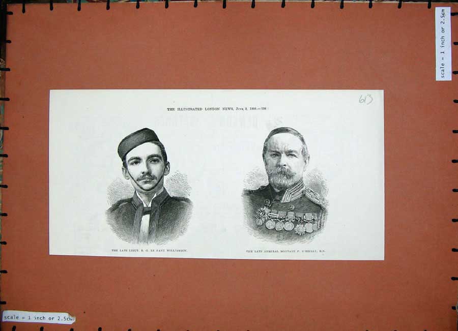 Old Antique Print 1888 Men War Fanu Williamson Admiral Montagu O'Reilly 19th