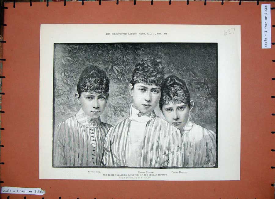 Old Antique Print 1888 Daughters German Emperor Sophia Victoria Margaret 19th