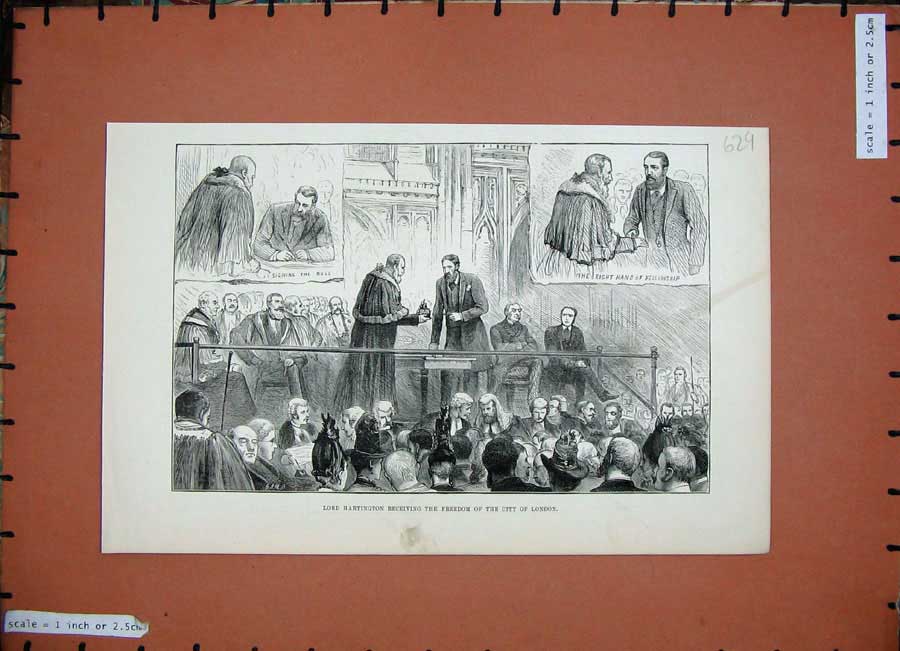 Old Antique Print 1888 Lord Hartington Freedom City London Men Reception 19th