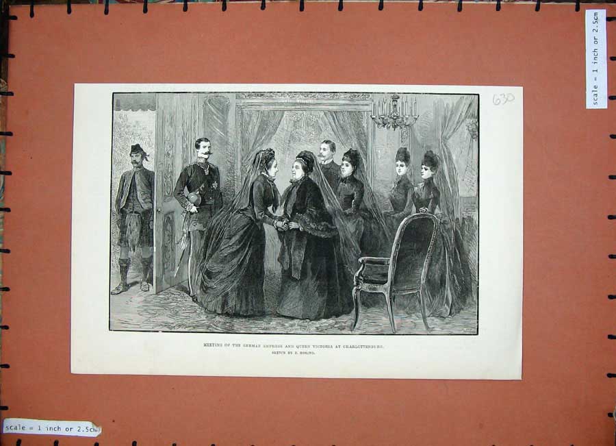 Old Antique Print 1888 German Empress Queen Victoria Charlottenburg Art 19th