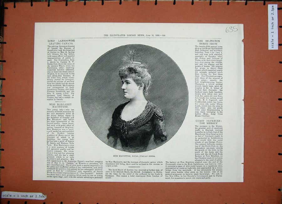 Original Old Antique Print 1888 Miss Macintyre Royal Italian Opera Lady Woman