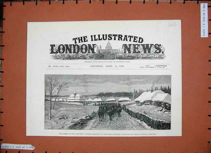 Old Antique Print 1888 Army Russian Dragoons Ivanowitz Skala Austria War 19th