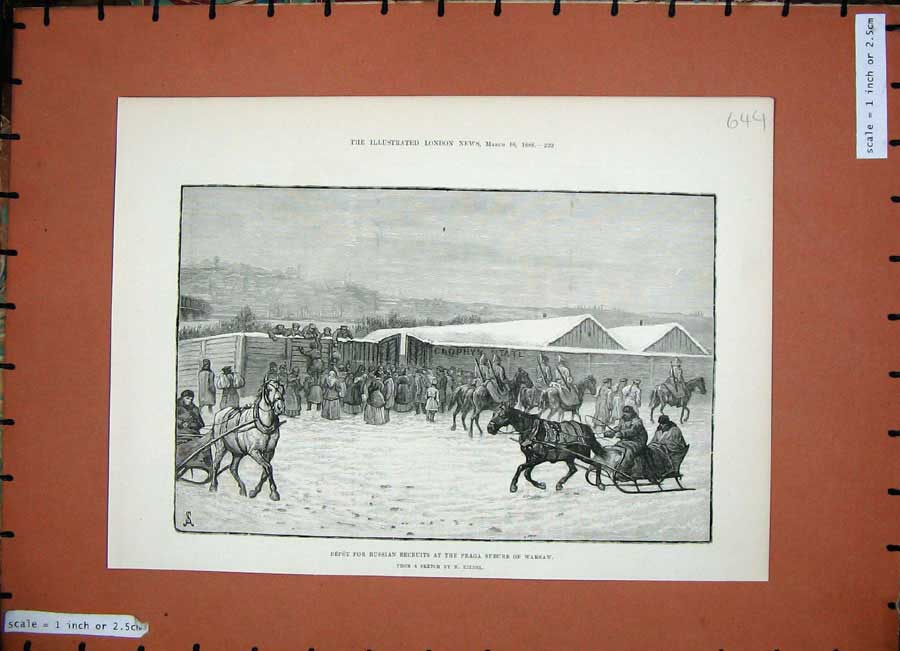 Original Old Antique Print 1888 Russian Recruits Praga Suburb Warsaw War Horses