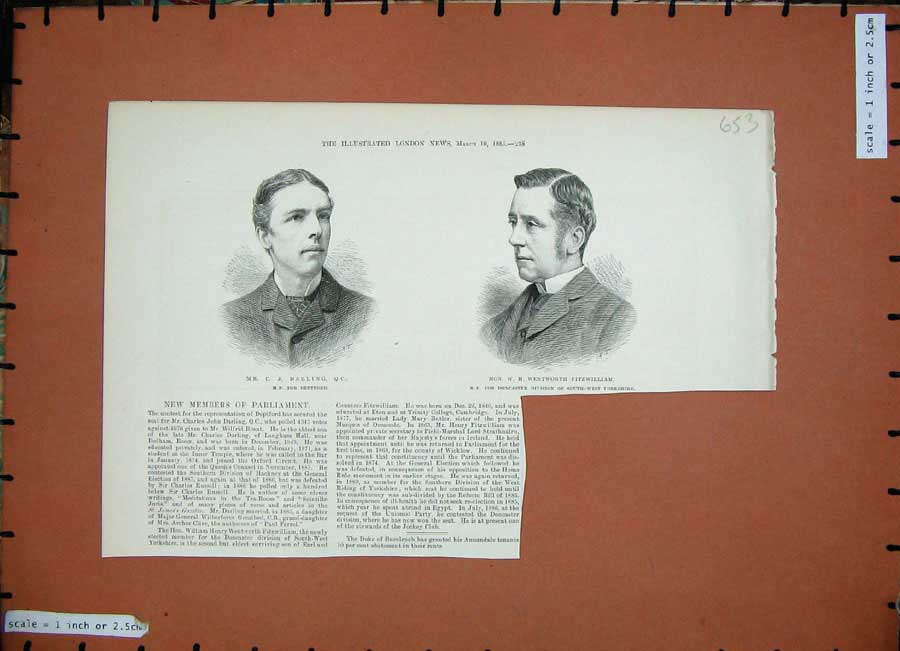 Old Antique Print 1888 Member Parliament Darling Deptford Fitzwilliam Men 19th