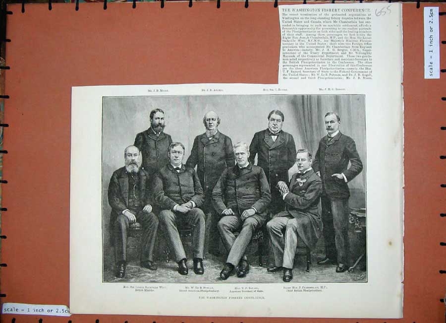 Original Old Antique Print 1888 Washington Fishery Conference Men Bayard Putnam