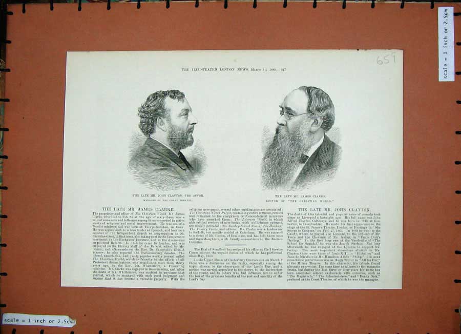 Original Old Antique Print 1888 John Clayton Actor Court Theatre James Clarke