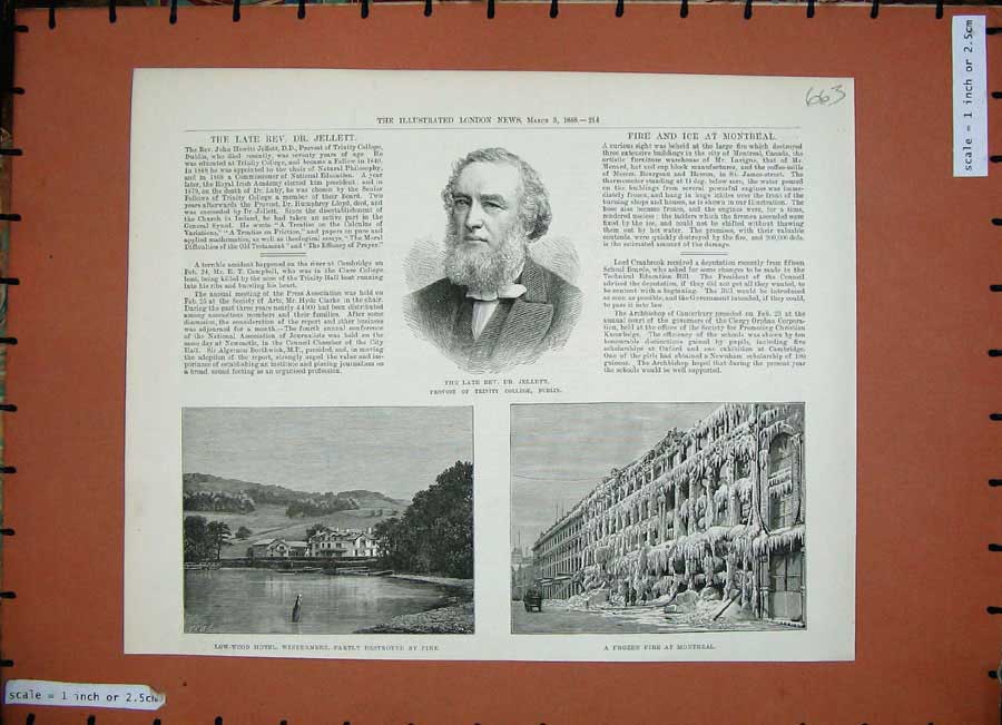 Old Antique Print 1888 Dr Jellett Low-Wood Hotel Windermere Montreal Ice 19th