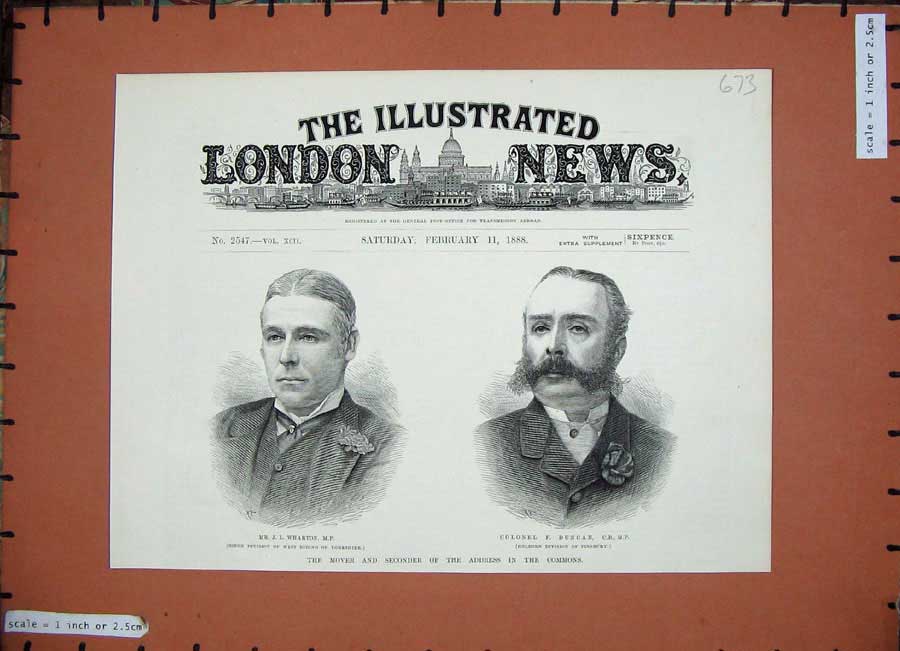 Original Old Antique Print 1888 Wharton House Commons Colonel Duncan Finsbury