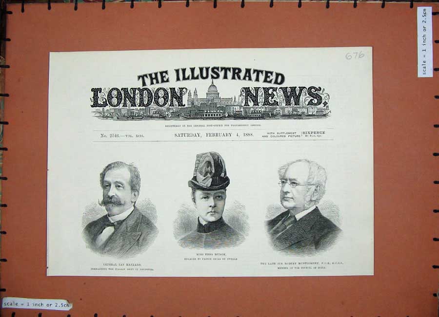 Old Antique Print 1888 Ebba Munck General Manzaro Robert Montgomery Men 19th