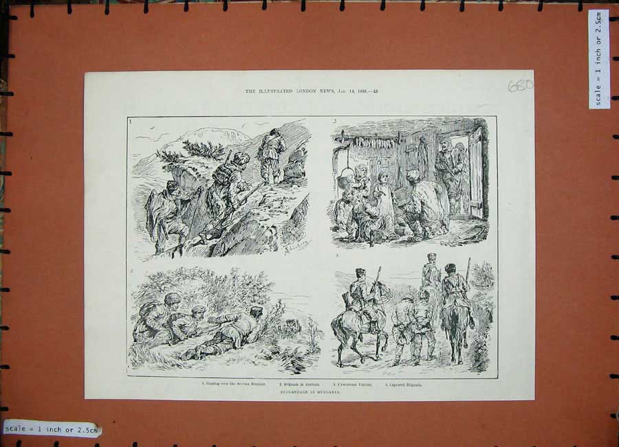Original Old Antique Print 1888 Brigandage Bulgaria War Siers Servian Frontier