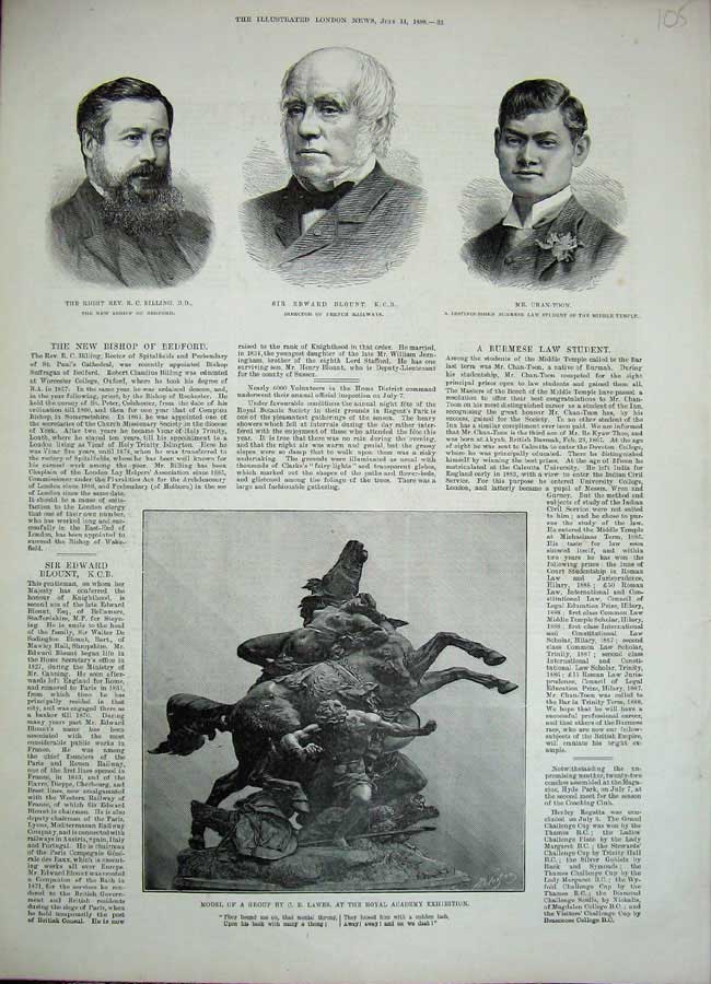 Old Antique Print 1888Model Lawes Bishop Billing Blount Railway Chan-Toon 19th