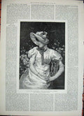 Old Antique Print 1888 Fine Art Beautiful Lady Flowers Andreotti Alinari 19th