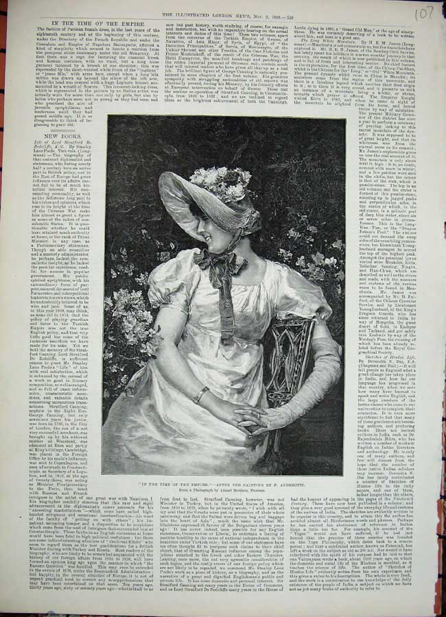 Old Antique Print 1888 Fine Art Beautiful Lady Flowers Andreotti Alinari 19th