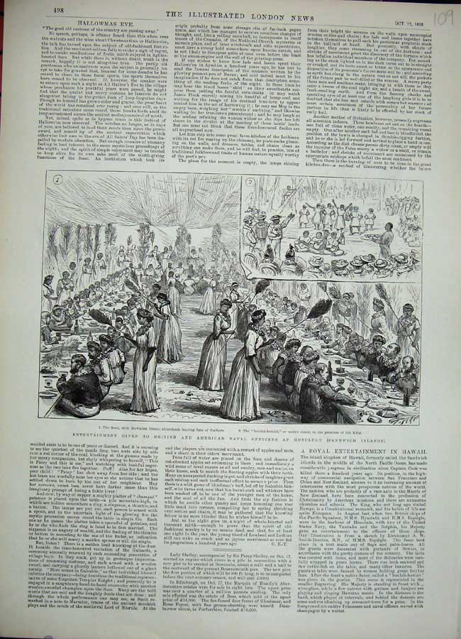 Old Antique Print 1888 British American Naval Officers Honolulu Sandwich 19th
