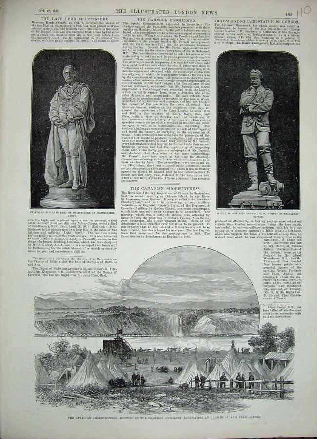 Old Antique Print 1888 War Quebec Canada Statue Gordon Shaftersbury Abbey 19th