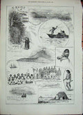 Original Old Antique Print 1888 Mount Buckland Tribe Man Indians Staten Beagle