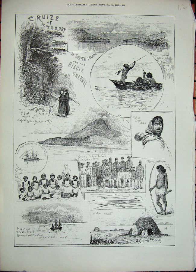 Original Old Antique Print 1888 Mount Buckland Tribe Man Indians Staten Beagle