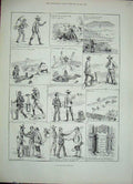 Original Old Antique Print 1888 Ry Farming Sport Jones Museum Men Country 19th