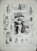 Original Old Antique Print 1888 She Gaiety Theatre Murder Kall Krales Ustane
