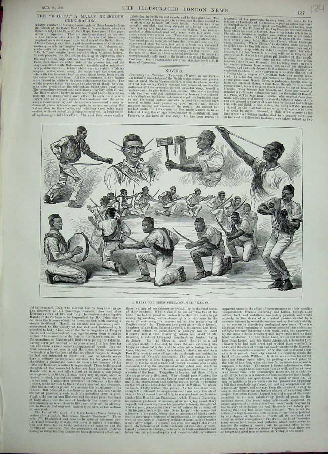 Original Old Antique Print 1888 Malay Religious Ceremony Kalifa Native Men 19th