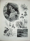 Original Old Antique Print 1888 Ilfracombe Donkeys Lifeboatsmen Harbour Horses