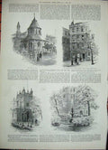 Original Old Antique Print 1888 Temple Cloisters Gsmith Tomb Church Fountain
