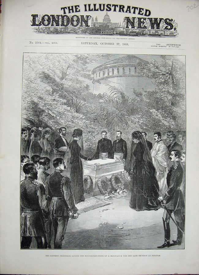 Original Old Antique Print 1888 Empress Frederick Foundation Mausoleum Potsdam
