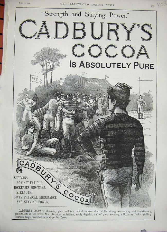 Old Antique Print 1888 Advertisement Cadbury'S Cocoa Drinking Chocolate 19th