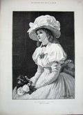 Original Old Antique Print 1888 Portrait Beautiful Young Girl Kennedy Art 19th